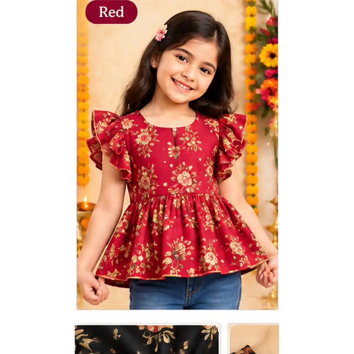 Ethnic Girl Top For Festivel Red 10 - 12 Yrs