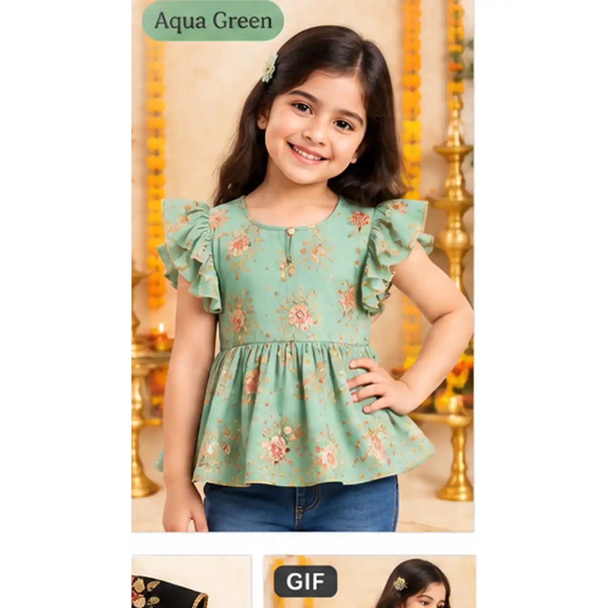 Ethnic Girl Top For Festivel Aqua Green 12-14 Yrs