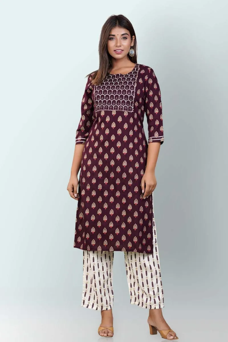 Rayon Embroidered Kurti with Pant Set for Women