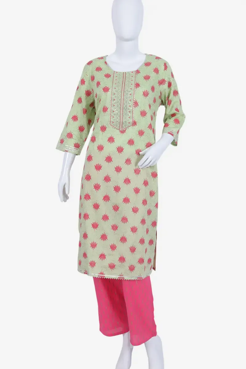 Rayon Embroidered Kurti with Pant Set for Women 000067M38LIGGRE