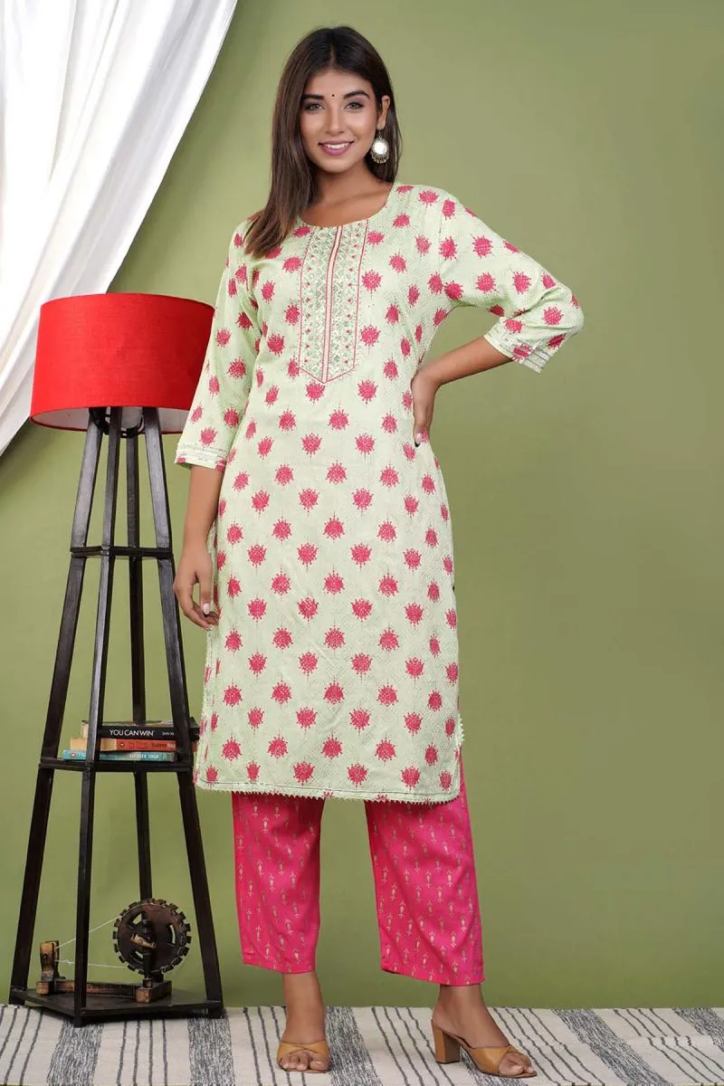 Rayon Embroidered Kurti with Pant Set for Women