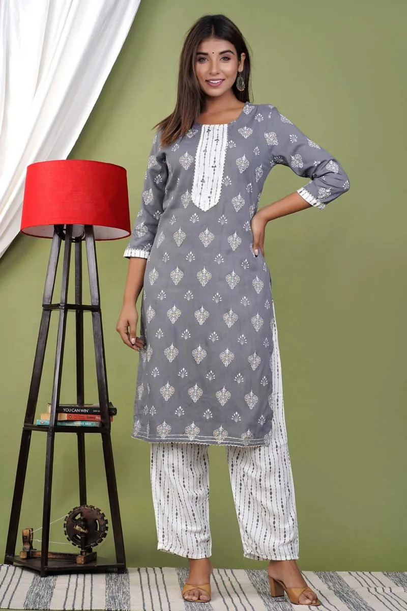 Rayon Printed Kurti with Pant Set for Women  000070XXLGRE2