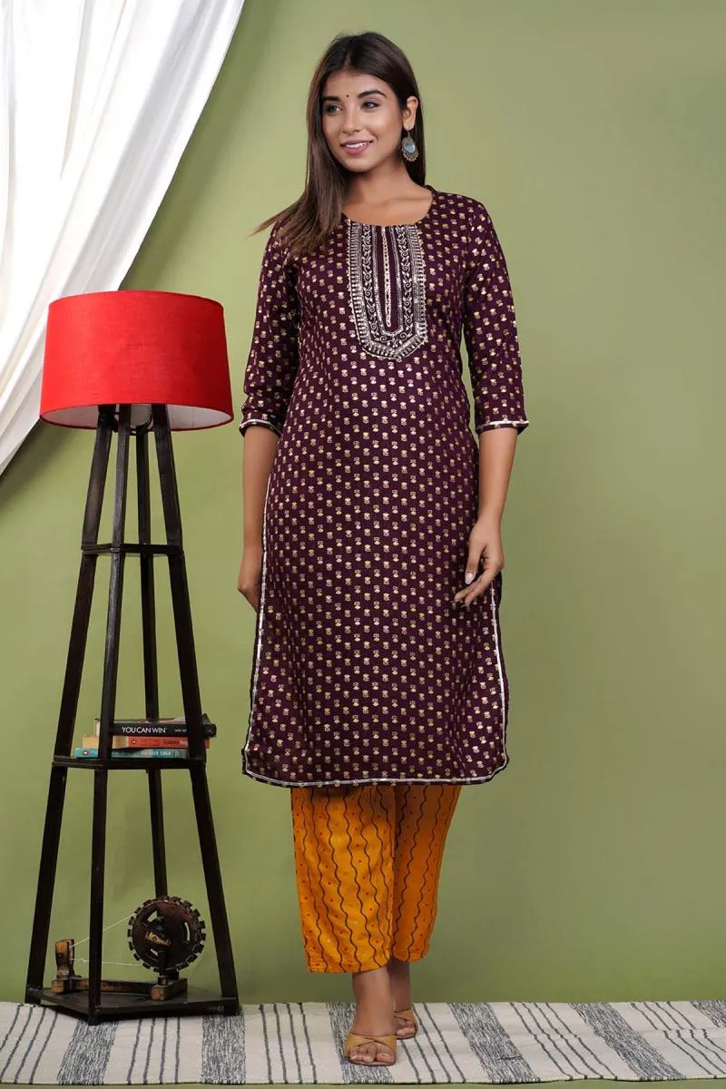Rayon Printed Kurti with Pant Set for Women  000071XL4MAR2