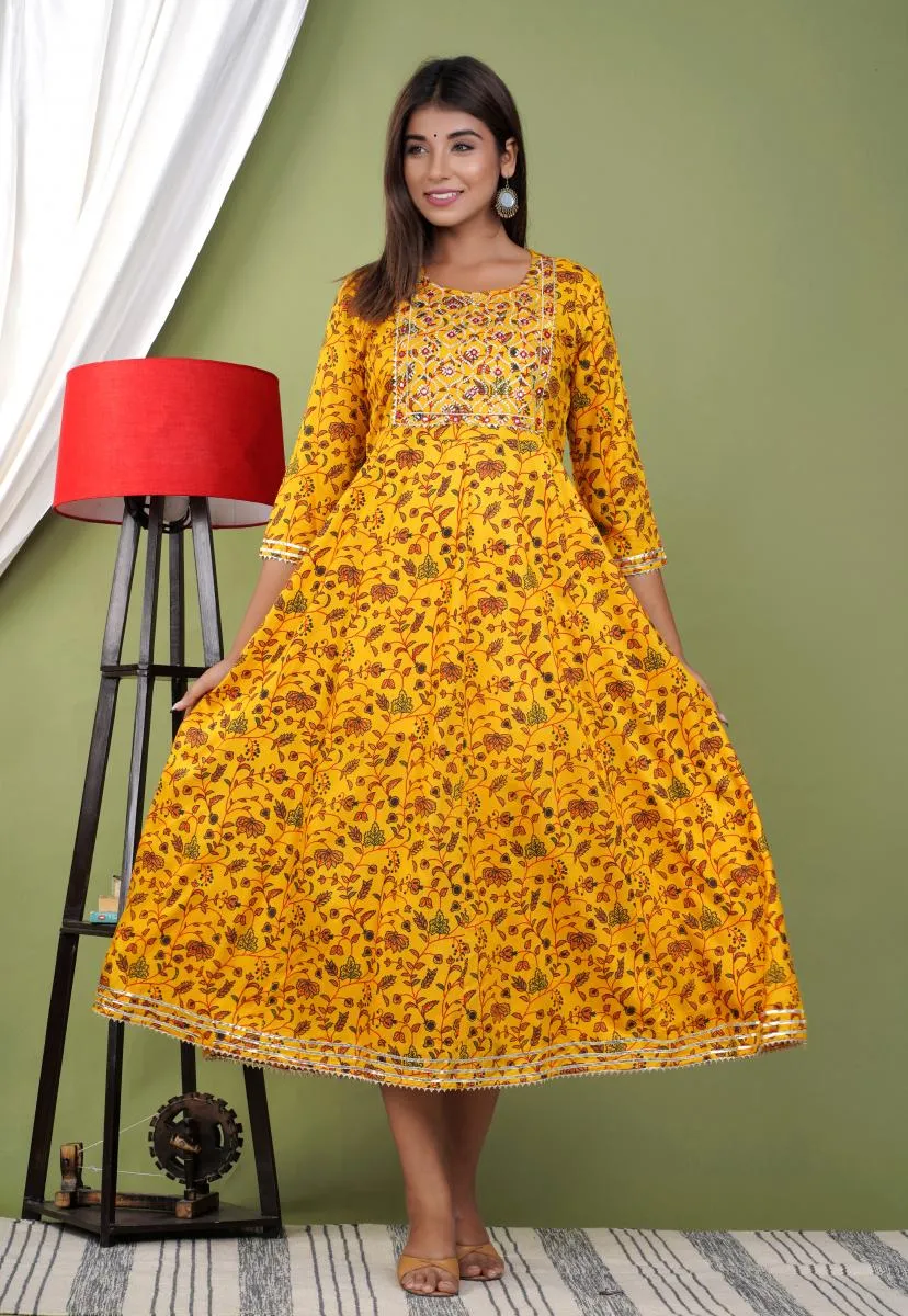 Cotton Rayon Embroidered Anarkali for Women
