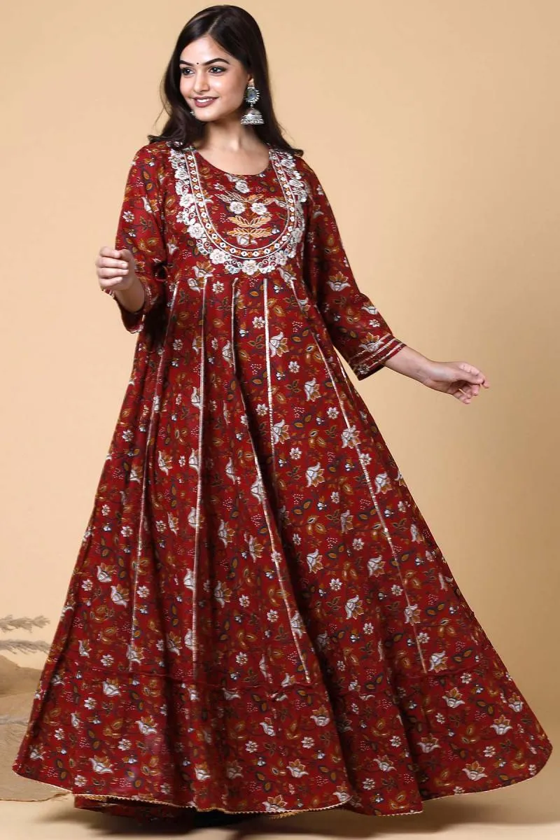 Pure Cotton Embroidered Ethnic Gown for Women 000151M38MAR2