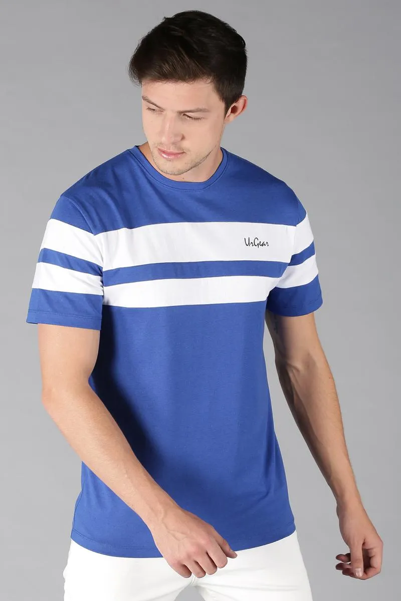 Men's Striped Regular Fit T-shirt 000373XXLBLU