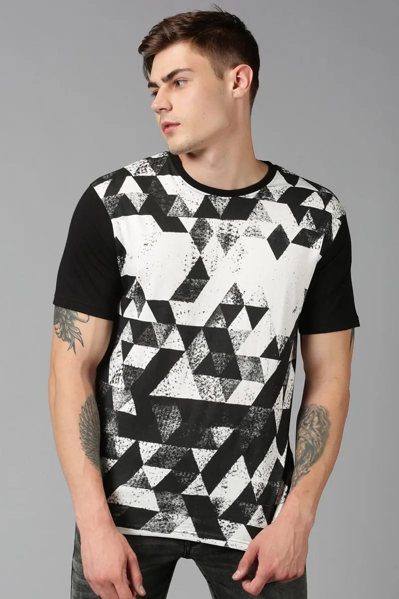 Men's Cotton Abstract Print T-shirt 000374XLBLA
