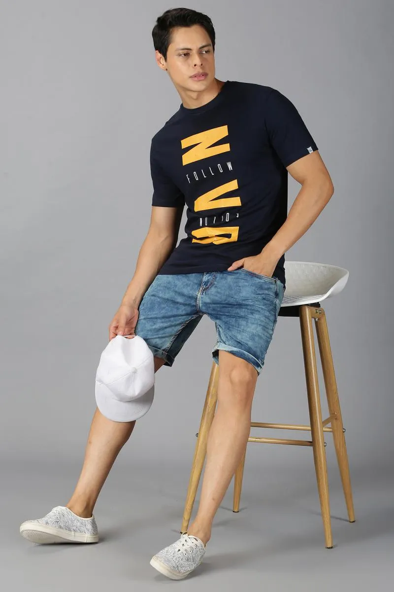 Typographic Print T-shirt for Men 000375SDARBLU