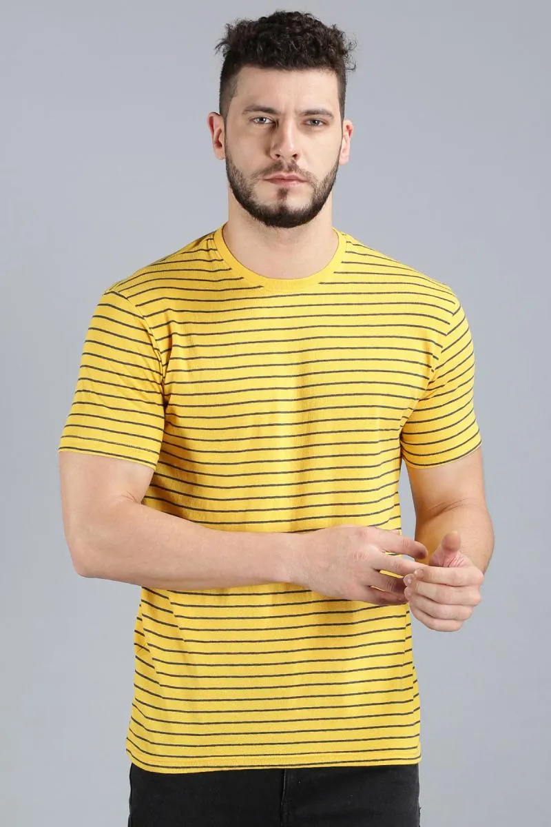 Men's Cotton Striped T-shirt 000385XXLYEL