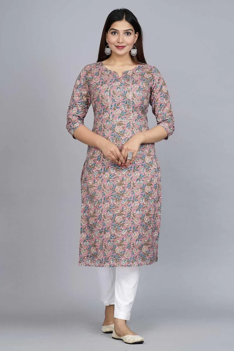 Cotton Printed Kurta for Women 000430M38PIN