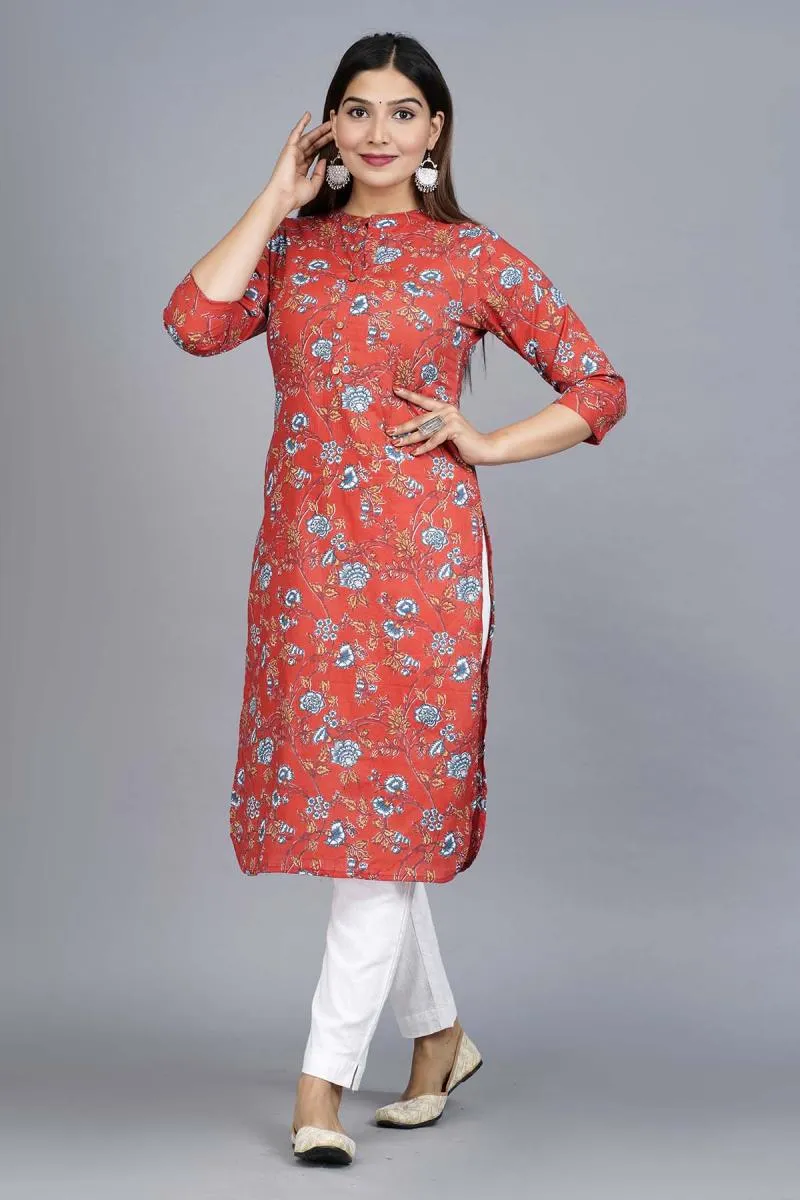 Cotton Printed Kurti for Women 000434M38RED
