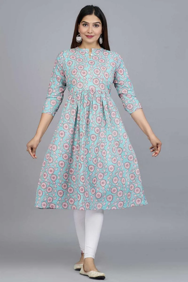 Cotton Floral Print Anarkali Kurti for Women