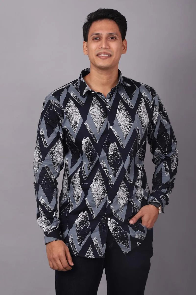 Cotton Printed Shirt for Men 000539NAVBLUL