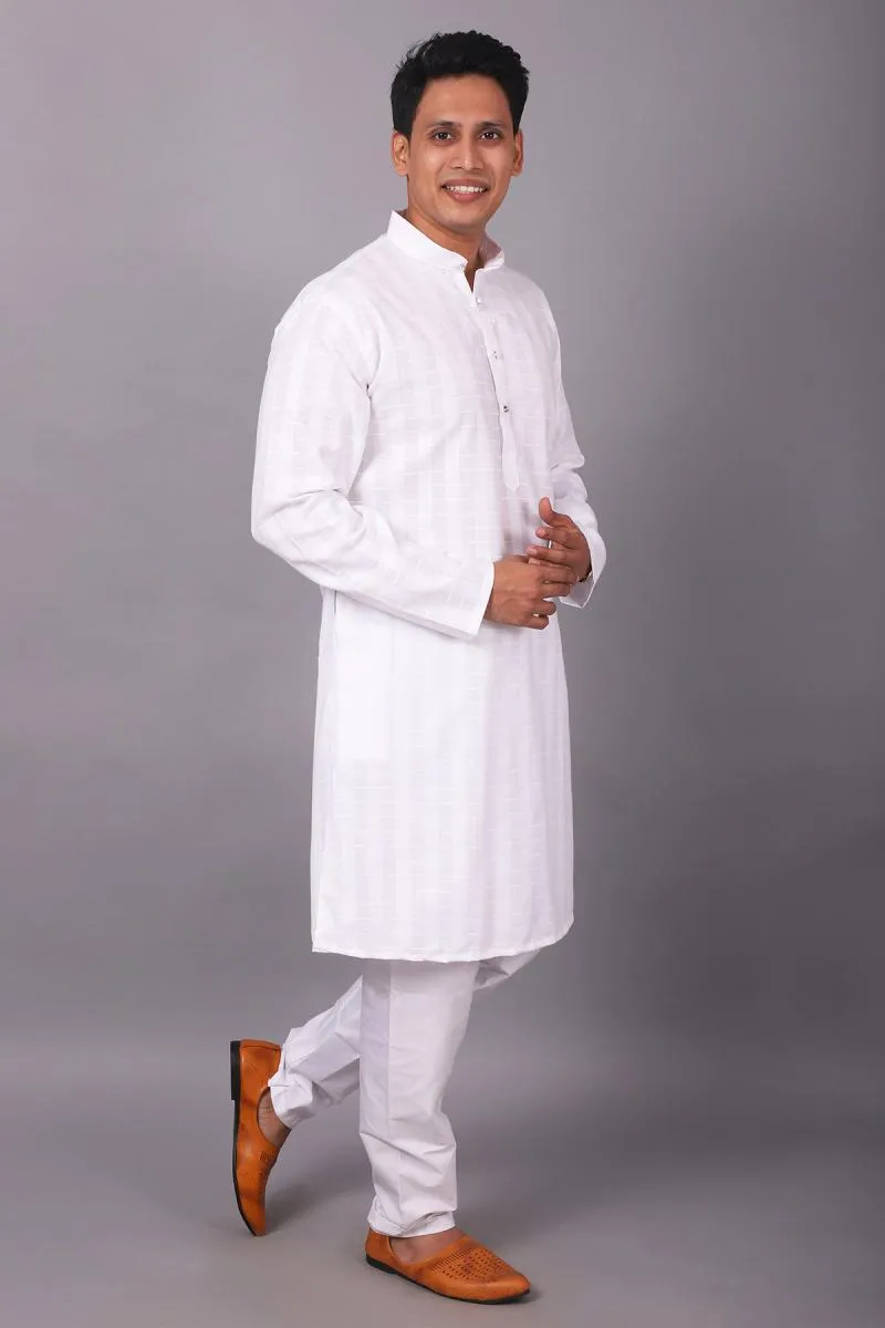 Cotton Kurta Pyjama Set for Men (2-Pcs Set) 000606WHI40