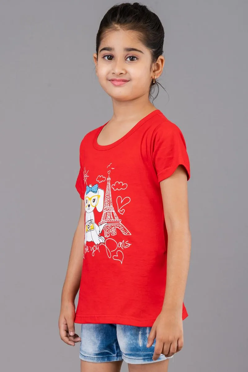 Girl's Cotton Printed Top (3 - 9 Yrs) 00065645YRSRED