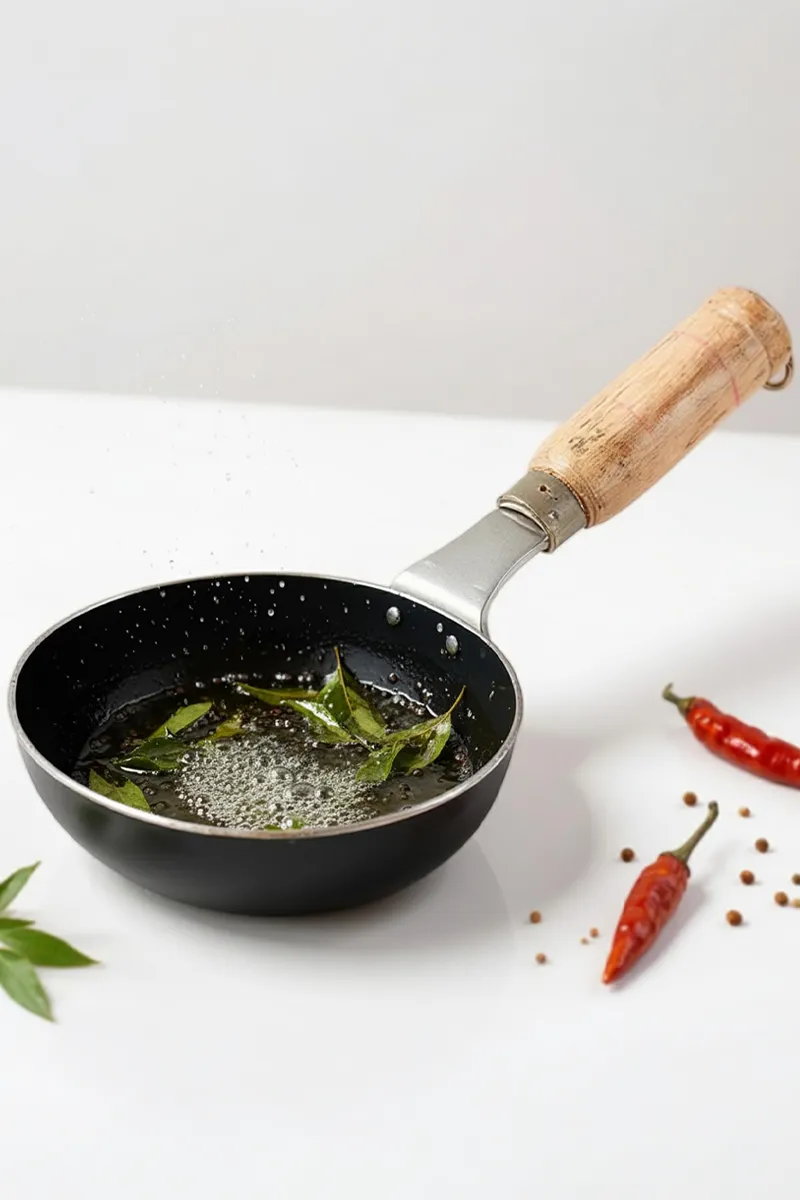 Bluevel 100% Pure Sheet Iron Tadka Pan with Wooden Handle, 5 Inch, 300ml, Pre-Seasoned, Toxin-Free, Naturally Nonstick