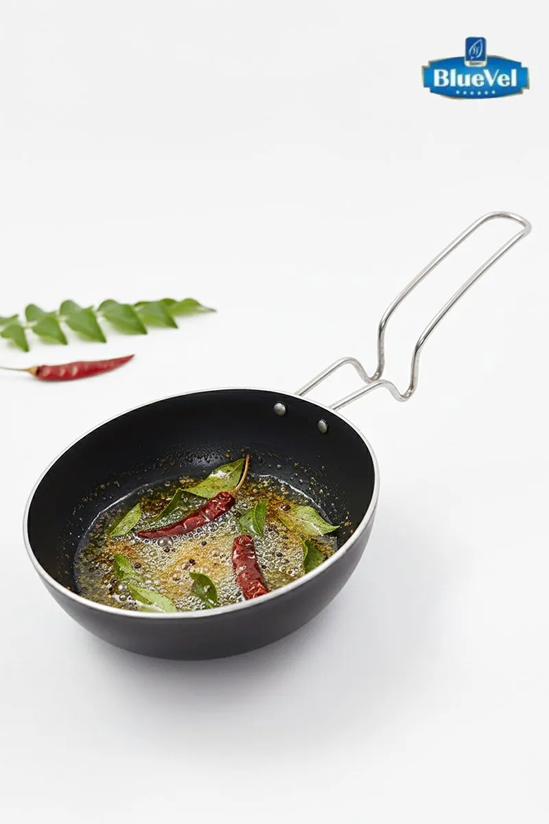 Bluevel 100% Pure Sheet Iron Tadka Pan with Stainless Steel Handle, 5 Inch, 0.6L, Pre-Seasoned, Toxin-Free, Induction, Naturally Nonstick