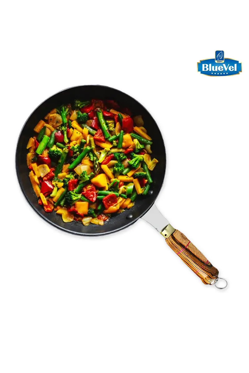 Bluevel 100% Pure Sheet Iron Fry Pan with Wooden Handle, 10 Inch, 1.9L, Pre-Seasoned, Toxin-Free, Induction, Naturally Nonstick, 1kg