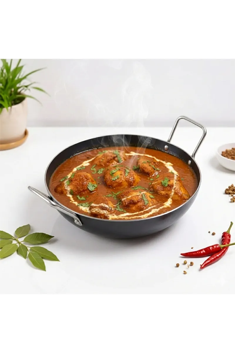 Bluevel 100% Pure Sheet Iron Kadai with Stainless Steel Handle, Seasoned, Flat Base, Toxin-free, 10 Inch, 1.7L, 0.88kg 000787BLA1.7LTR