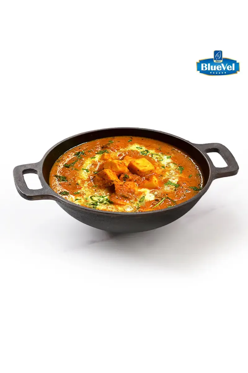 Bluevel Cast Iron Kadai, 10 Inch, 2.5L, Pre-Seasoned, Naturally Nonstick, 100% Pure, Toxin-Free, Concave, 2.5kg
