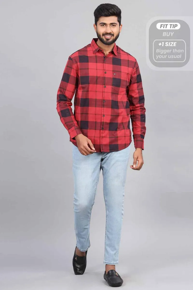 Checkered Cotton Shirt for Men 001201RED38