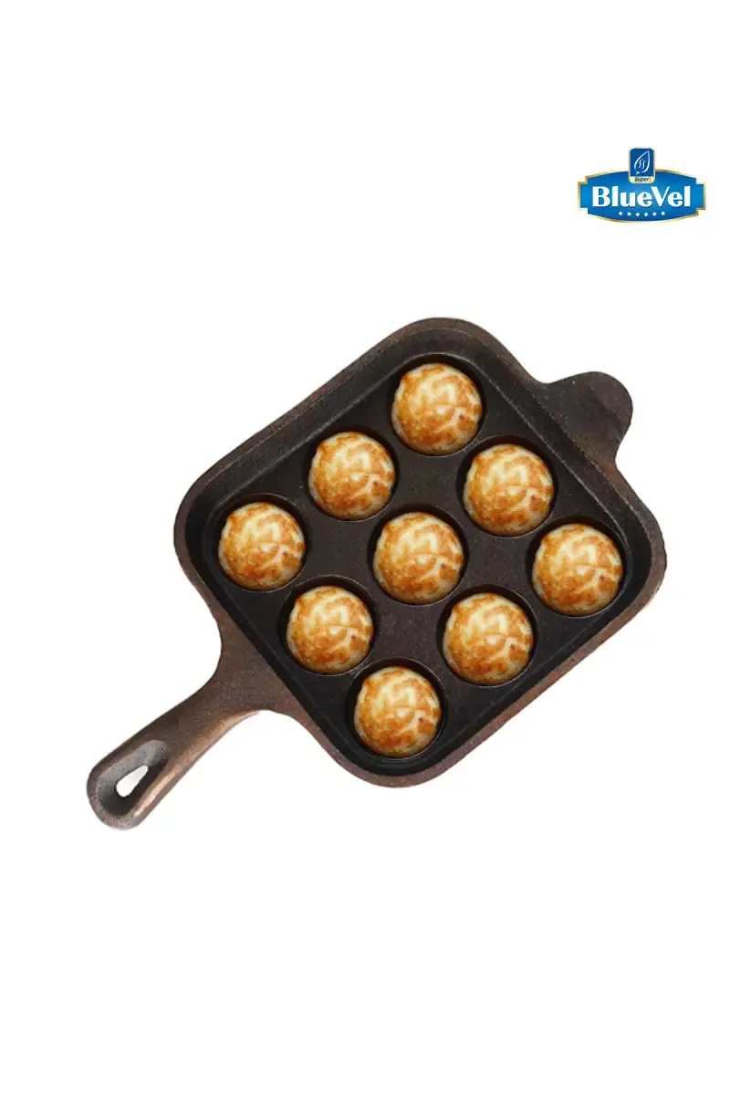Bluevel 9 Pit/Cup Cast Iron Paniyaram/Appe Pan, 7 Inch, Pre-Seasoned, Naturally Nonstick, 100% Pure, Toxin-Free, 2.4 kg