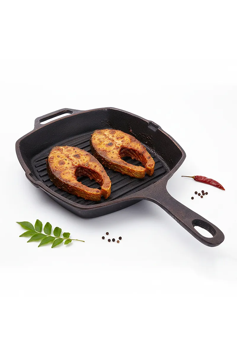 Bluevel Cast Iron Grill Pan, 28cm / 11 Inch, Pre-Seasoned, 100% Pure, Toxin-Free, Long Handle, Induction, Naturally Nonstick, 3.1kg