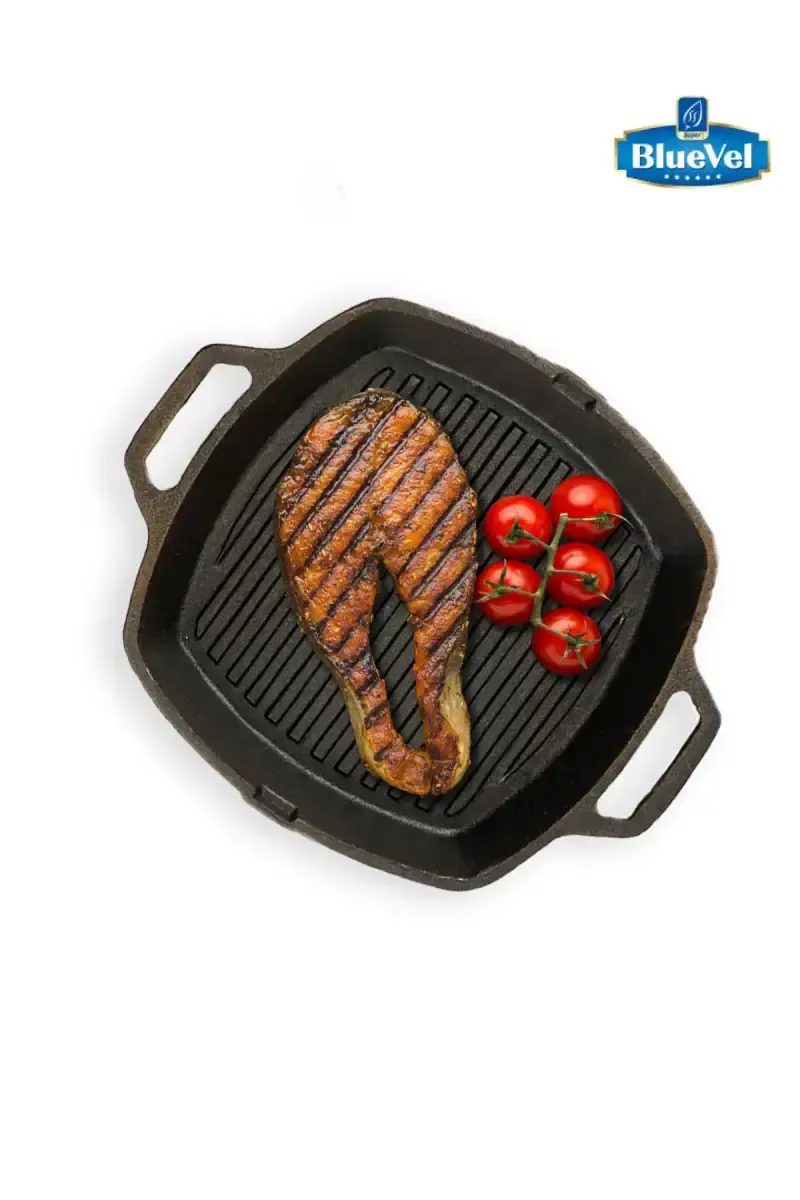 Bluevel Cast Iron Grill Pan, 2 Handles, Pre-Seasoned, 100% Pure, Toxin-Free, Induction, 11 Inch, 3.46kg 001212BLA1.6LTR