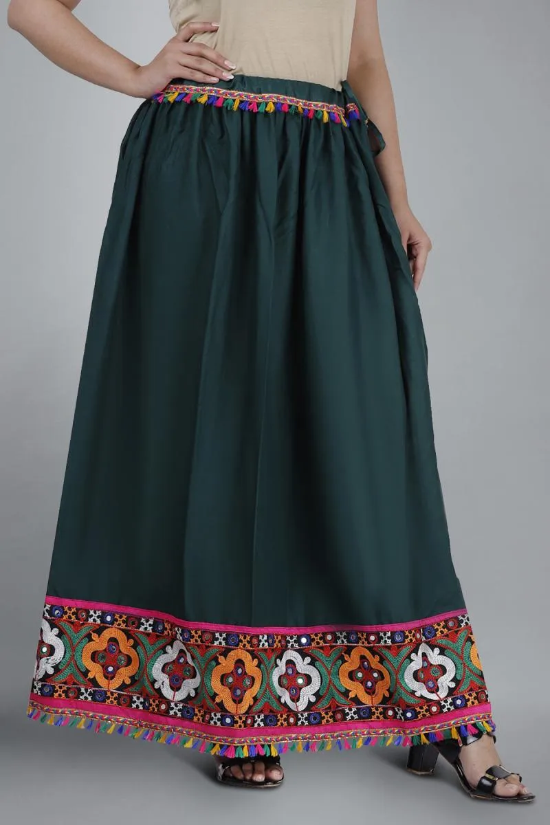 Rayon Flared Embroidered Skirt for Women