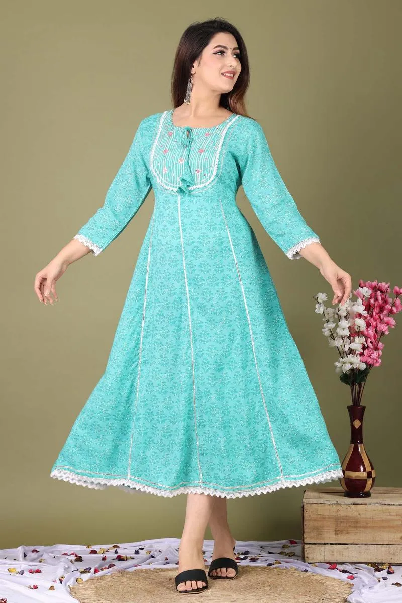 Rayon Printed Anarkali Kurti for Women 001525M38SKYBLU