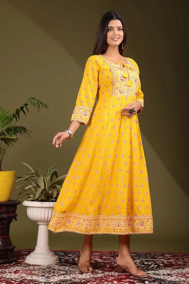 Rayon Printed Anarkali Kurti For Women