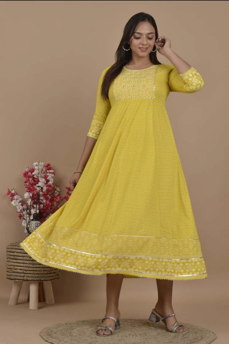 Rayon Printed Anarkali Kurti for Women 001535M38YEL