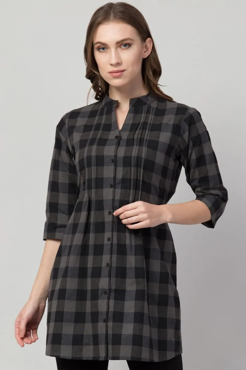 Cotton Checkered Tunic Top for Women