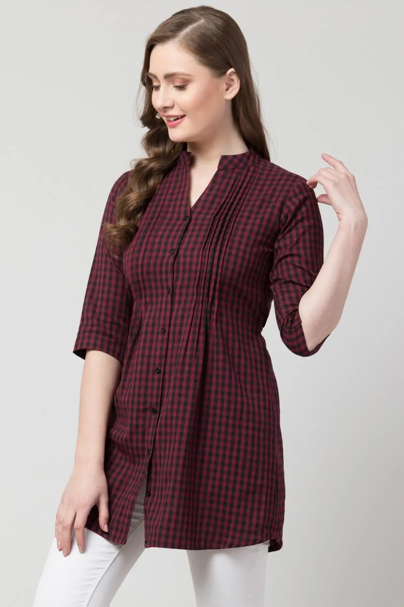 Cotton Checkered Tunic Top for Women