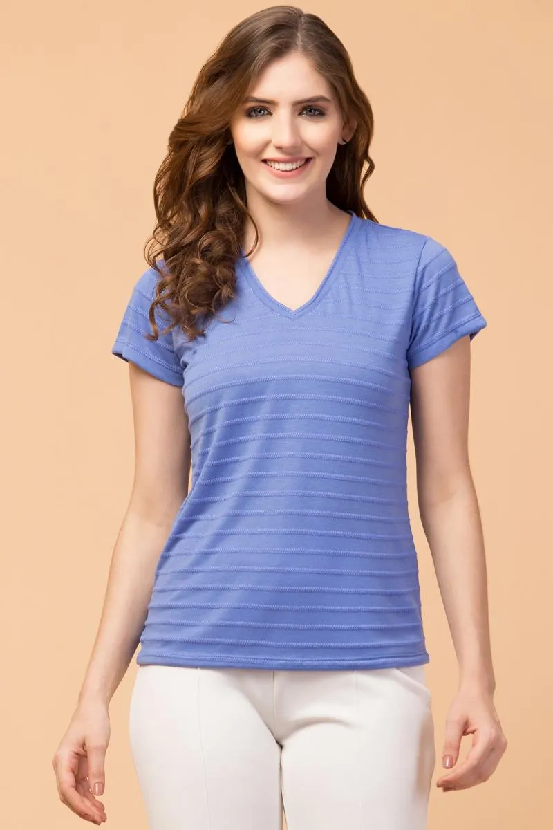 Pure Cotton Striped T-Shirt for Women 001735SBLU