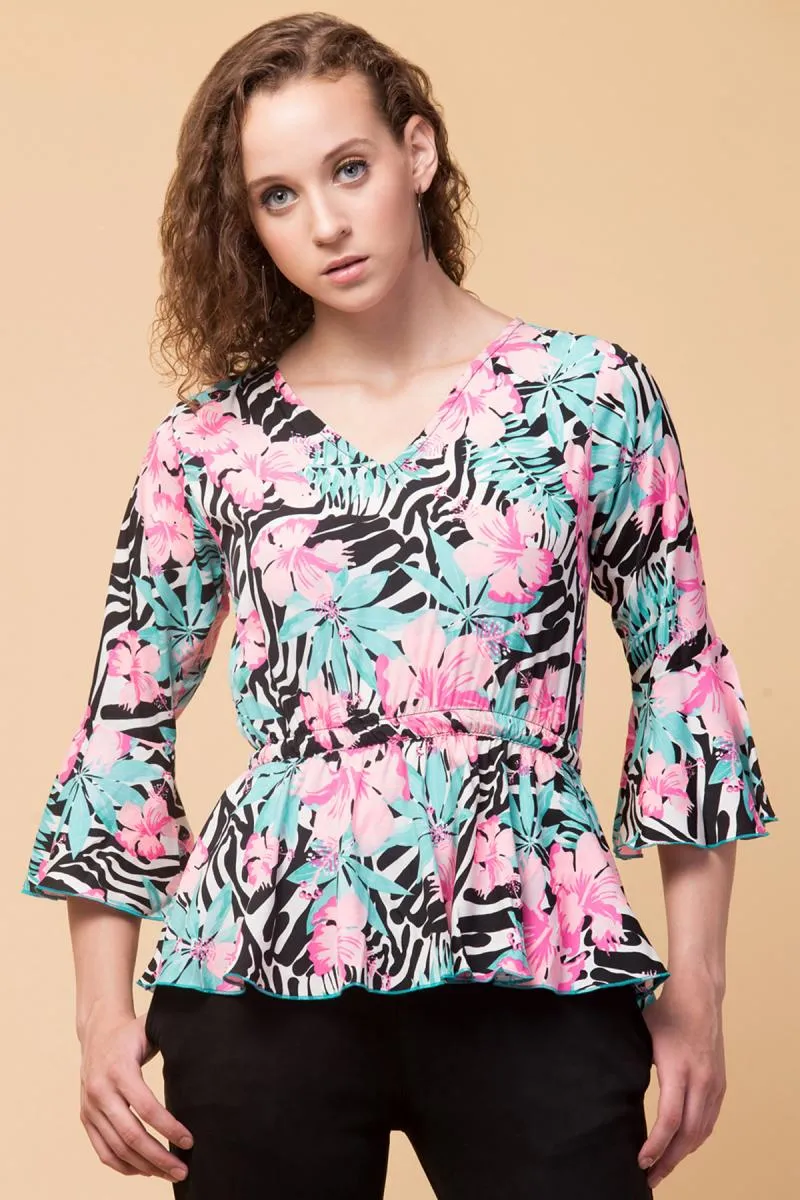Polyester Floral Print Top for Women 001748XSMUL