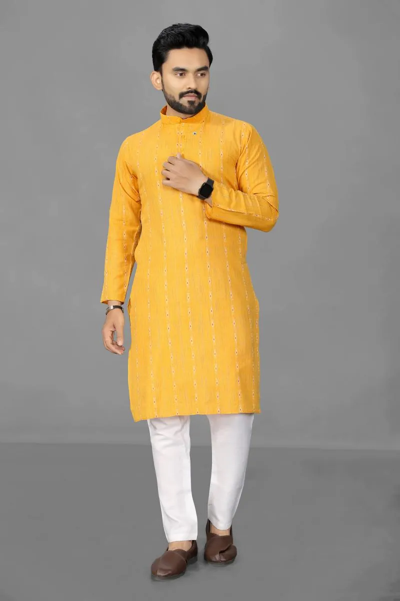 Cotton Poly Printed Kurta for Men 00177140YEL