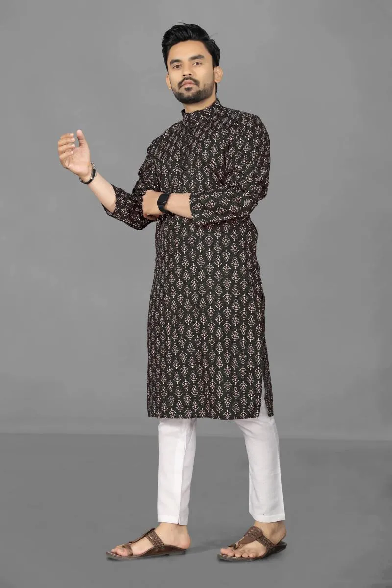 Cotton Poly Printed Kurta for Men 00178146BRO