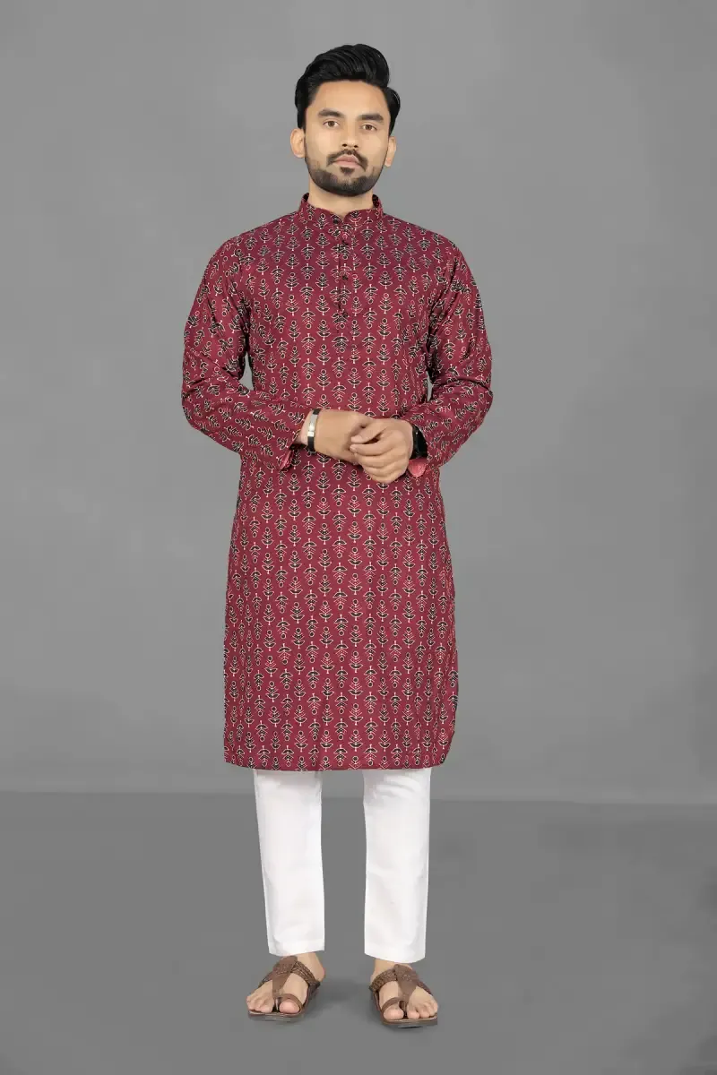 Cotton Poly Printed Kurta for Men