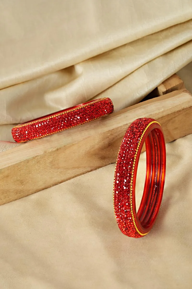Elegant Glass Worked Broad Bangles for Girls & Women