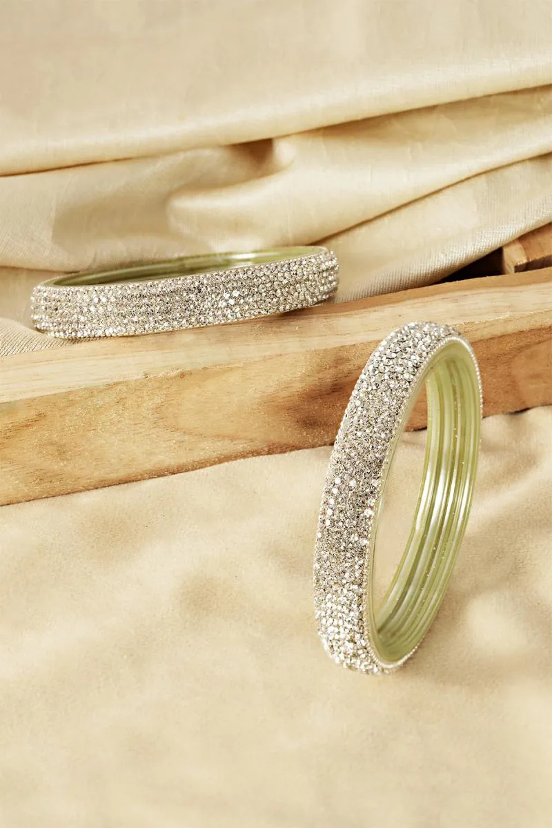 Elegant Glass Worked Broad Bangles for Girls & Women 001963WHI2.81
