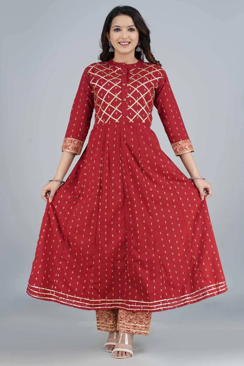 Cotton Printed Kurti with Palazzo Set for Women 001970MRED
