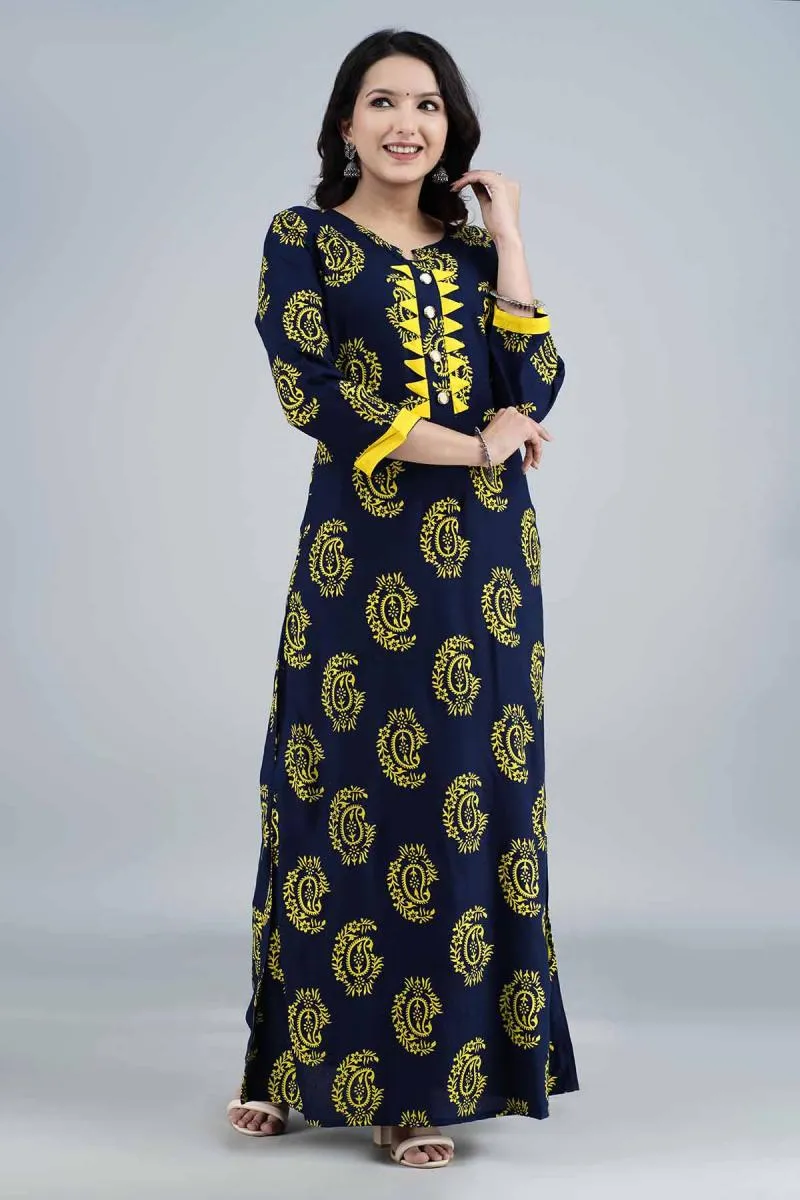 Rayon Printed A-line Kurti for Women