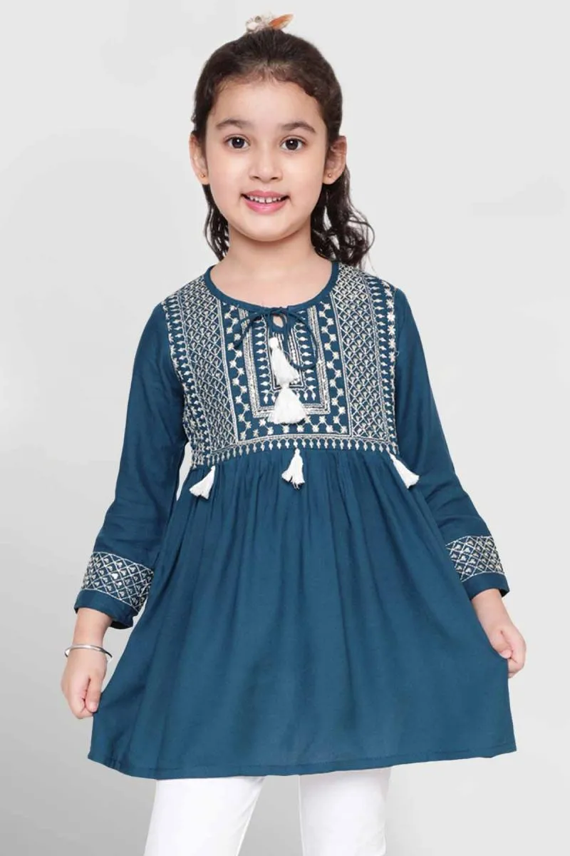 Girl's Viscose Rayon Embroidered Pattern Top (3 - 16 Yrs)