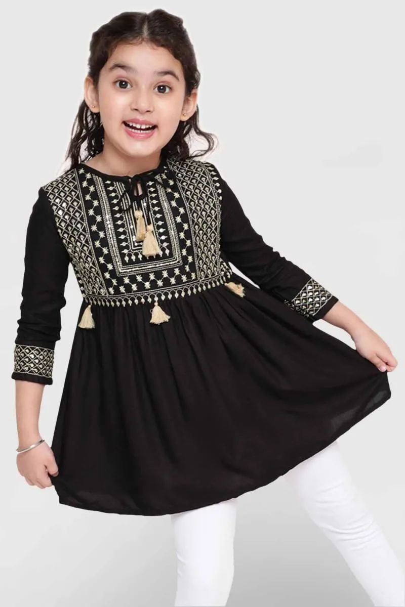 Girl's Viscose Rayon Embroidered Pattern Top (3 - 16 Yrs) 00248178YRSBLA