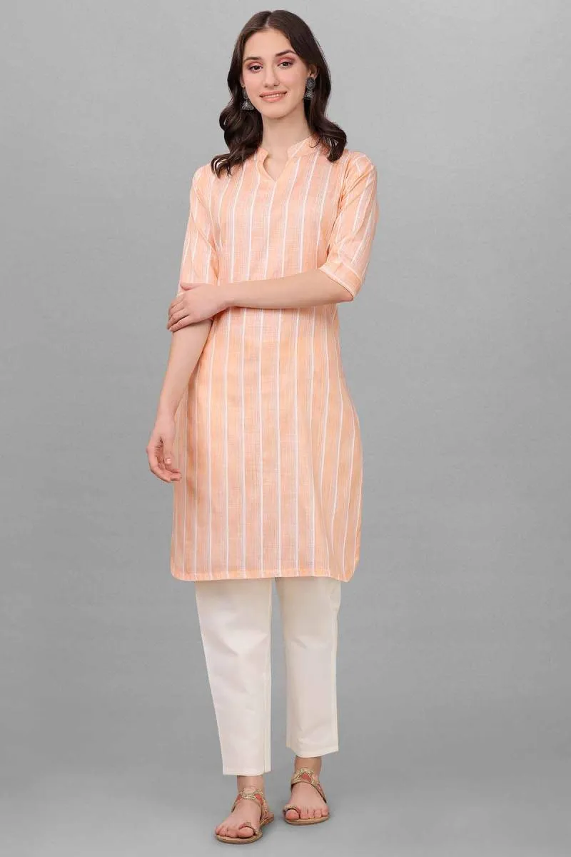 Cotton Linen Striped Kurti with Pant Set for Women