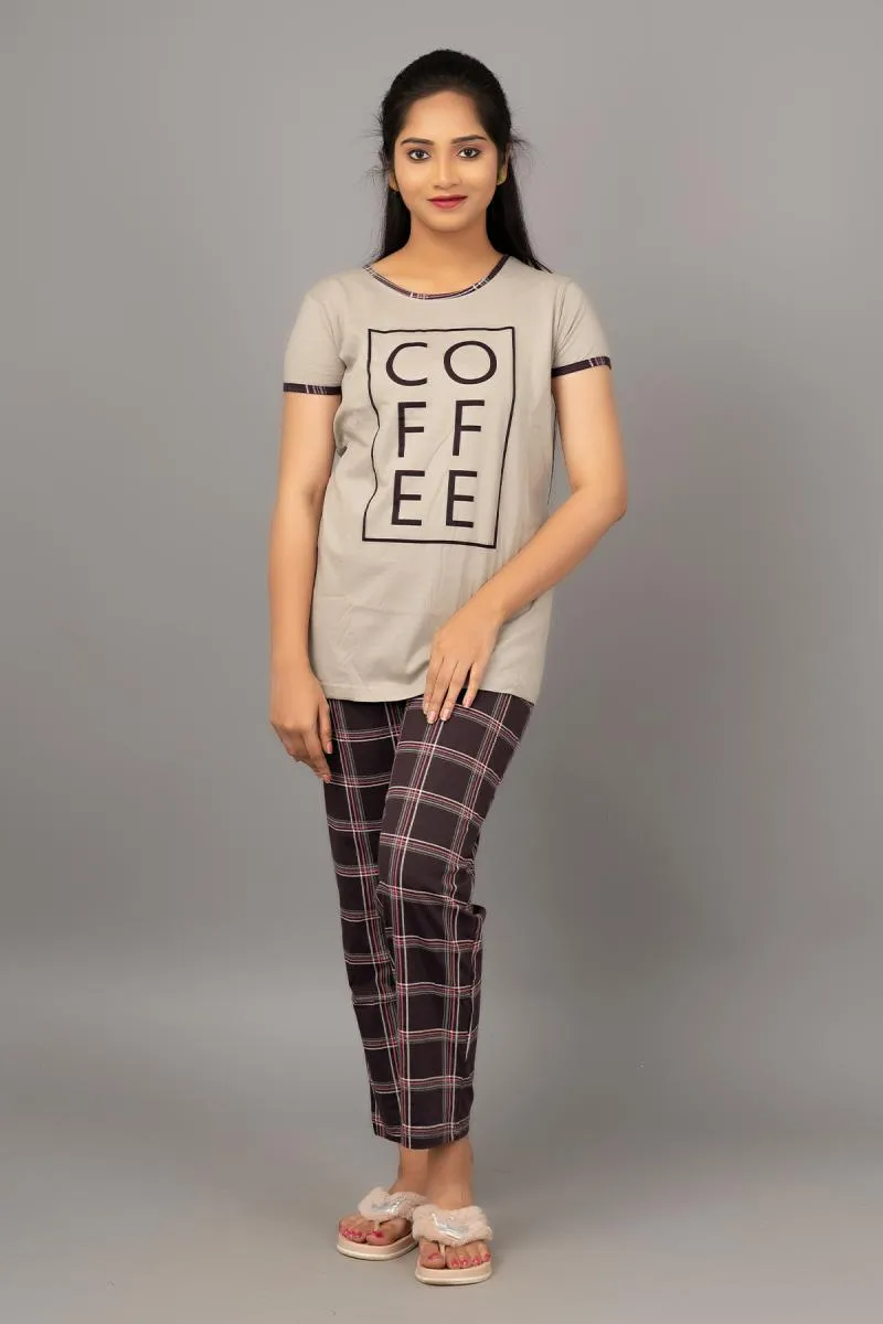 Cotton Printed Tops with Pyjama Set for Women