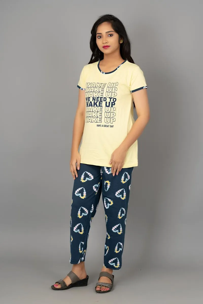 Cotton Printed Top with Pyjama Set for Women