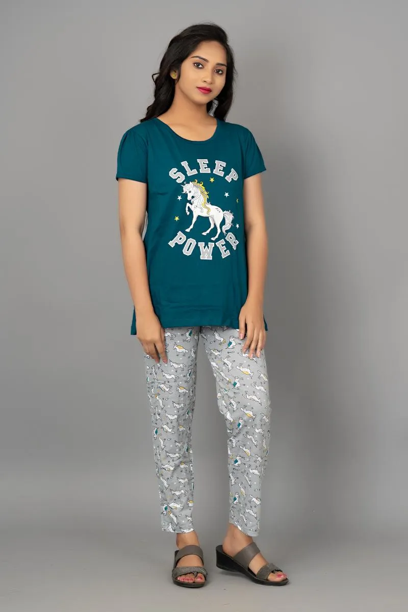 Cotton Printed Top with Pyjama Set for Women
