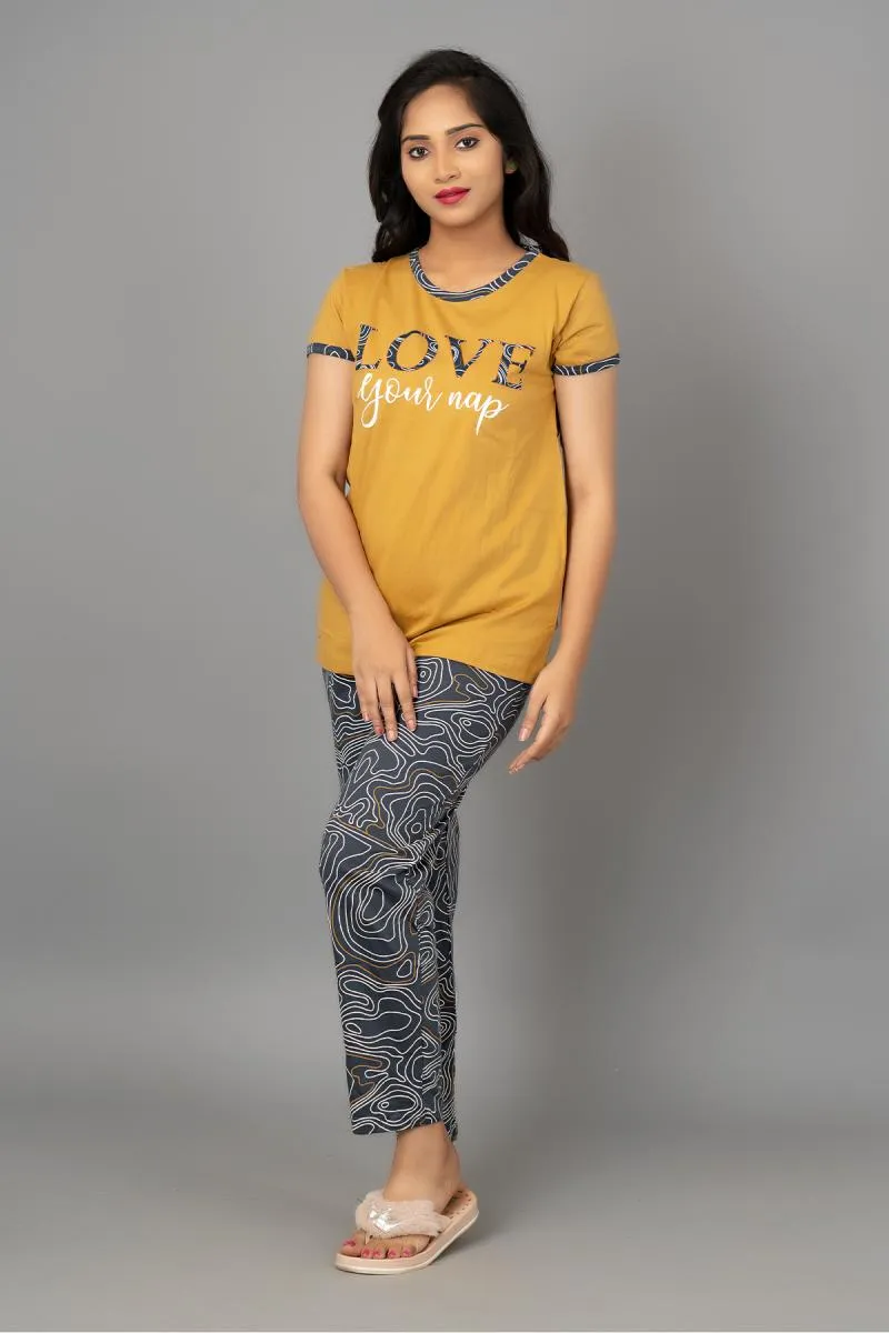 Cotton Printed Top with Pyjama Set for Women